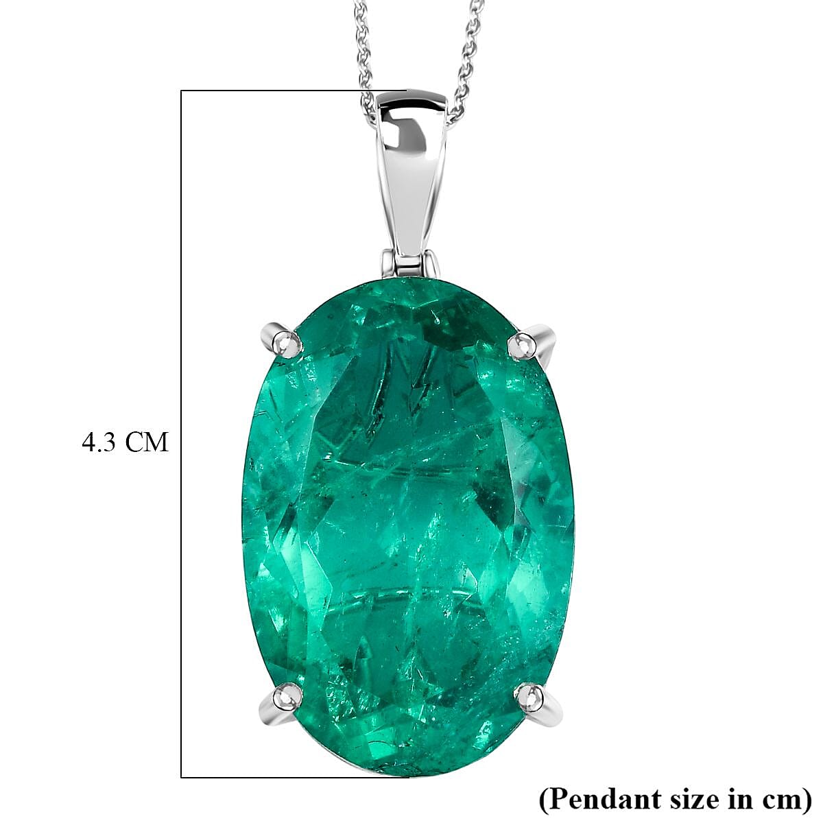 Emeraldine Triplet Quartz Solitaire Pendant with Chain (Size 20) in Rhodium Overlay Sterling Silver 50.00 Ct, Silver Wt. 10.12 Gms. Emeraldine Triplet Quartz Solitaire Pendant with Chain (Size 20) in Rhodium Overlay Sterling Silver 50.00 Ct, Silver Wt. 10.12 Gms.