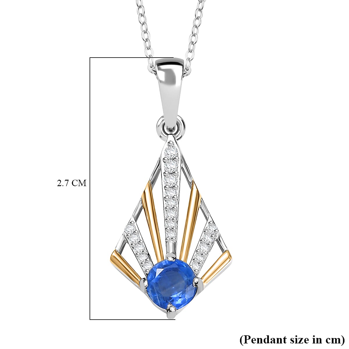AAA Natural Kashmir Kyanite & White Zircon Pendant with Chain (Size 20) in 18K Vermeil Yellow Gold Plated & Rhodium Overlay Sterling Silver AAA Natural Kashmir Kyanite & White Zircon Pendant with Chain (Size 20) in 18K Vermeil Yellow Gold Plated & Rhodium Overlay Sterling Silver