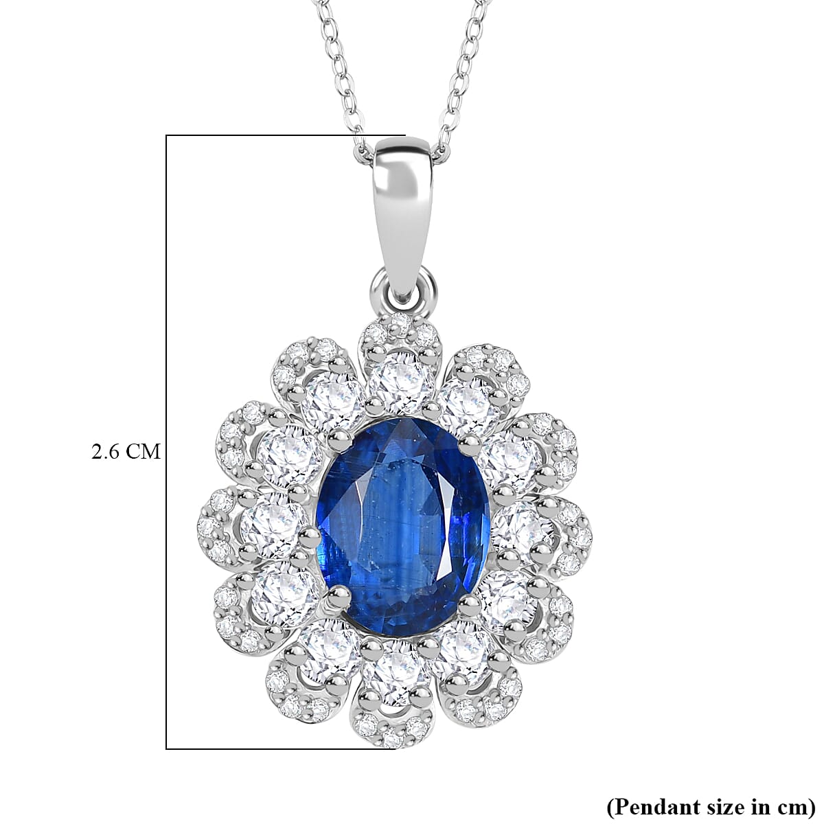 AAA Natural Kashmir Kyanite & White Zircon Pendant with Chain (Size 20) in Rhodium Overlay Sterling Silver 3.77 Ct. AAA Natural Kashmir Kyanite & White Zircon Pendant with Chain (Size 20) in Rhodium Overlay Sterling Silver 3.77 Ct.