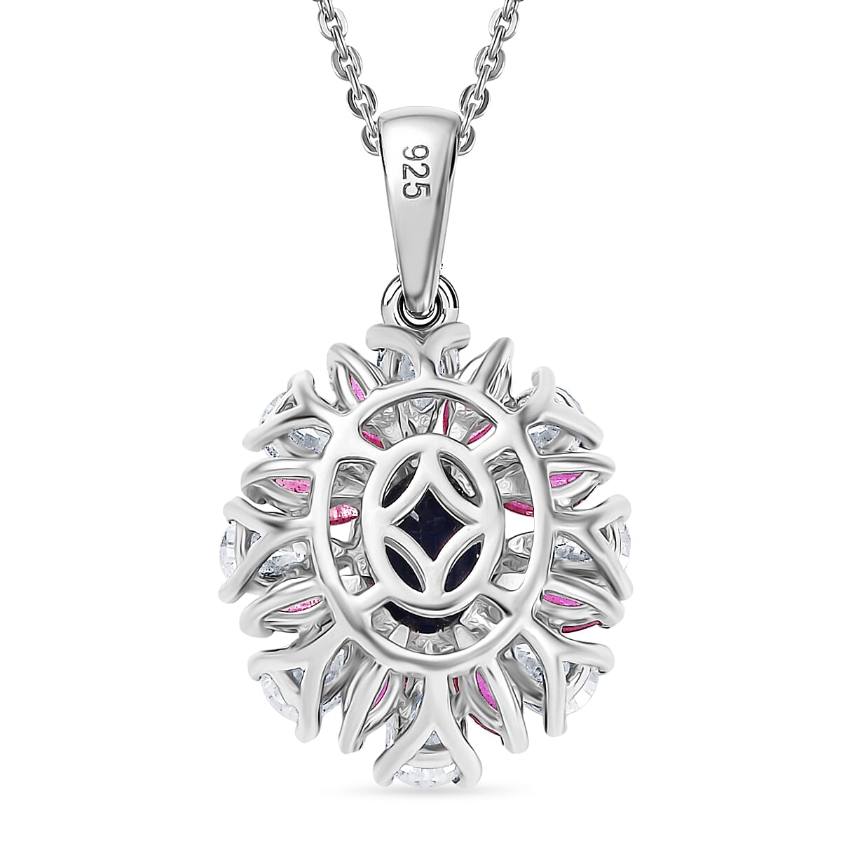 Kyanite, Moissanite & African Ruby Pendant with Chain (Size 20) in Rhodium Overlay Sterling Silver 3.20 Ct.