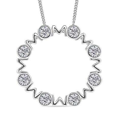 Premium Moissanite - GRA Certified (VVS1-D) Pendant with Chain (Size 18) in Rhodium Overlay Sterling Silver 1.60 Ct.