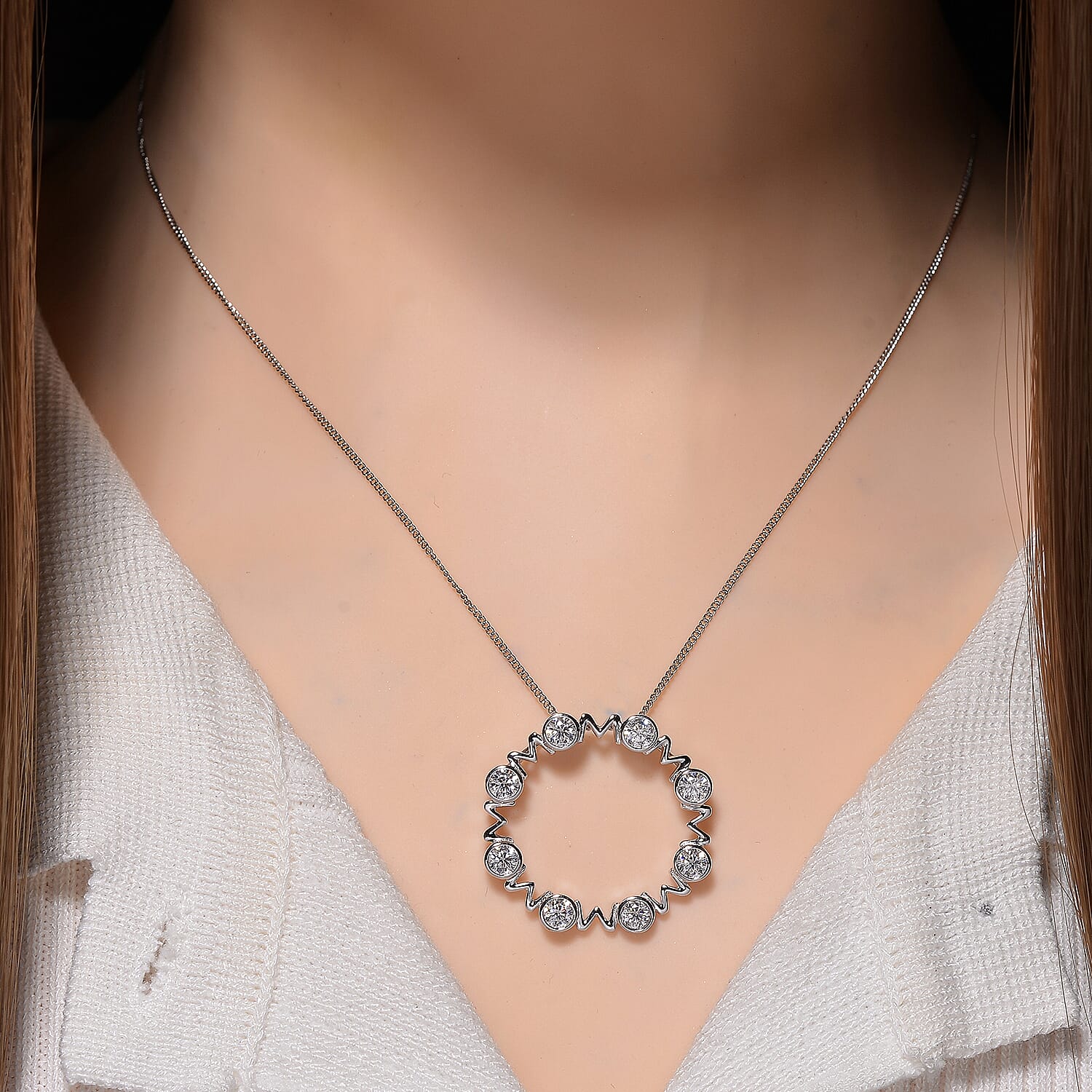 Premium Moissanite - GRA Certified (VVS1-D) Pendant with Chain (Size 18) in Rhodium Overlay Sterling Silver 1.60 Ct.