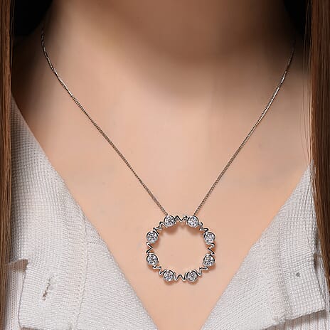 Premium Moissanite - GRA Certified (VVS1-D) Pendant with Chain (Size 18) in Rhodium Overlay Sterling Silver 1.60 Ct.