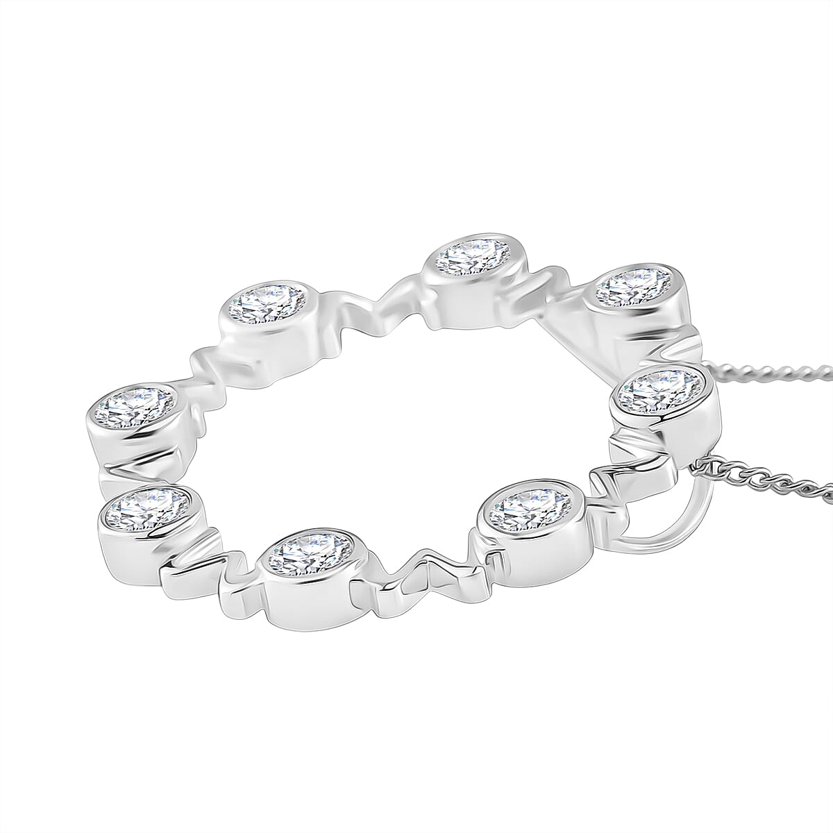 Premium Moissanite - GRA Certified (VVS1-D) Pendant with Chain (Size 18) in Rhodium Overlay Sterling Silver 1.60 Ct.