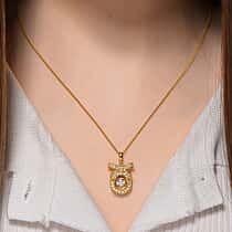RADIANTA GRA Certified 0.84 Ct. Moissanite Bow Pendant with Chain (Size 18) in 18K Vermeil Yellow Gold Plated Sterling Silver (D-VVS1)