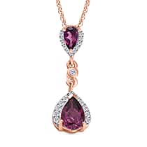 Radiant Ember Garnet & White Zircon Pendant with Chain (Size 20) in 18K Vermeil Rose Gold Plated Sterling Silver 1.28 Ct.