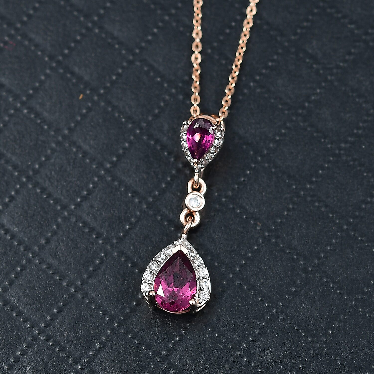 Radiant Ember Garnet & White Zircon Pendant with Chain (Size 20) in 18K Vermeil Rose Gold Plated Sterling Silver 1.28 Ct.
