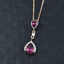 Radiant Ember Garnet & White Zircon Pendant with Chain (Size 20) in 18K Vermeil Rose Gold Plated Sterling Silver 1.28 Ct.