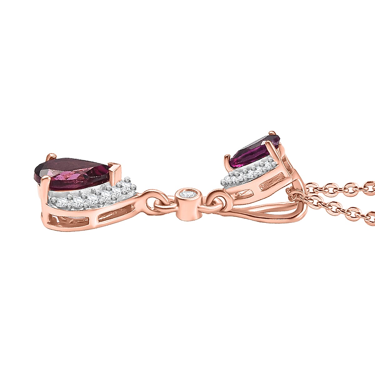 Radiant Ember Garnet & White Zircon Pendant with Chain (Size 20) in 18K Vermeil Rose Gold Plated Sterling Silver 1.28 Ct.