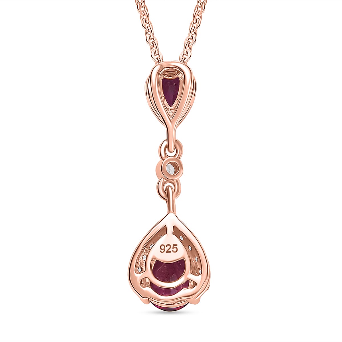 Radiant Ember Garnet & White Zircon Pendant with Chain (Size 20) in 18K Vermeil Rose Gold Plated Sterling Silver 1.28 Ct.