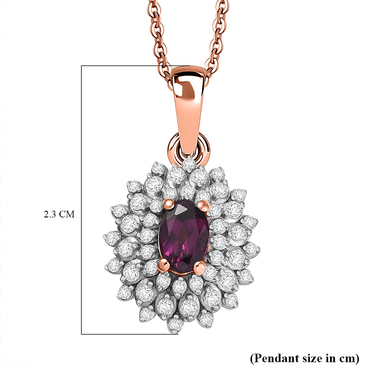 Radiant Ember Garnet & White Zircon Pendant with Chain (Size 20) in 18K Vermeil Rose Gold Plated Sterling Silver 1.21 Ct. Radiant Ember Garnet & White Zircon Pendant with Chain (Size 20) in 18K Vermeil Rose Gold Plated Sterling Silver 1.21 Ct.