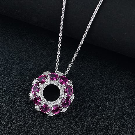 Radiant Ember Garnet & White Zircon Pendant with Chain (Size 20) in Rhodium Overlay Sterling Silver 2.52 Ct.