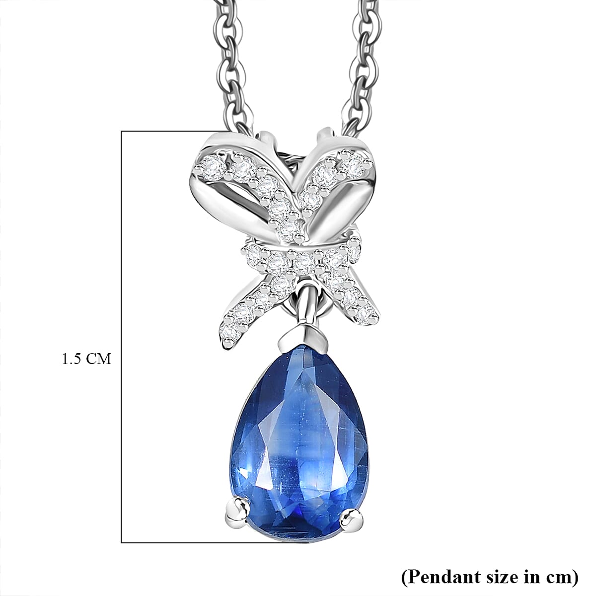 AAA Natural Kashmir Kyanite & White Zircon Pendant with Chain (Size 20) in Rhodium Overlay Sterling Silver 1.01 Ct. AAA Natural Kashmir Kyanite & White Zircon Pendant with Chain (Size 20) in Rhodium Overlay Sterling Silver 1.01 Ct.