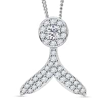 RADIANTA GRA Certified Moissanite Whale Tail Pendant with Chain (Size 18) in Rhodium Overlay Sterling Silver (D-VVS1)