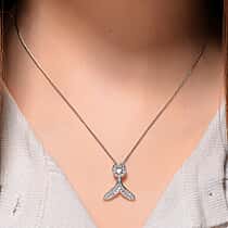 RADIANTA GRA Certified Moissanite Whale Tail Pendant with Chain (Size 18) in Rhodium Overlay Sterling Silver (D-VVS1)