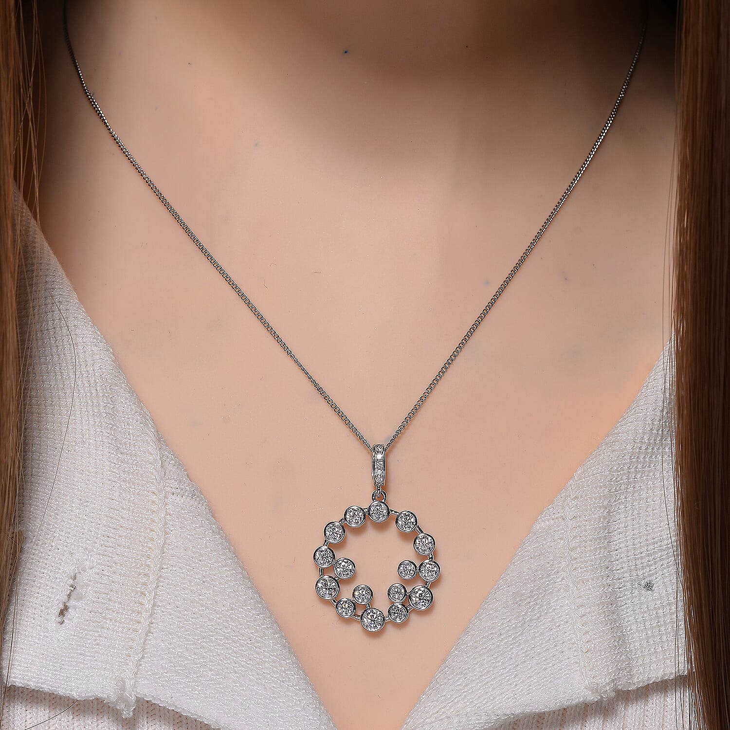 RADIANTA Premium D Colour GRA Certified (VVS1-D) Moissanite Pendant with Chain (Size 18) in Rhodium Overlay Sterling Silver 1.85 Ct.