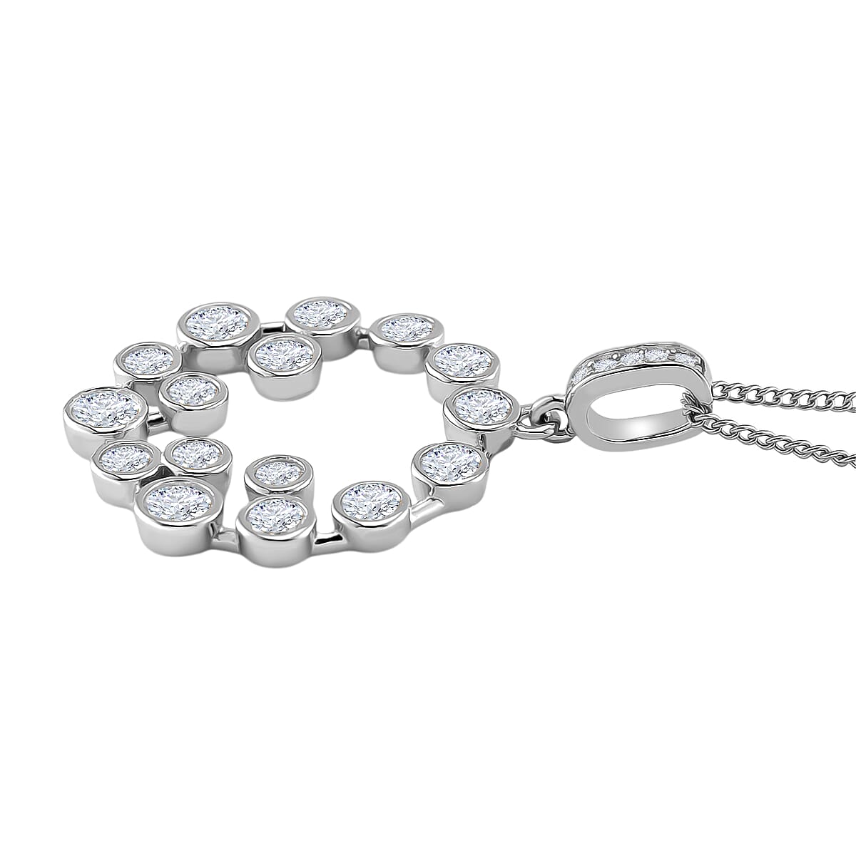 RADIANTA Premium D Colour GRA Certified (VVS1-D) Moissanite Pendant with Chain (Size 18) in Rhodium Overlay Sterling Silver 1.85 Ct.