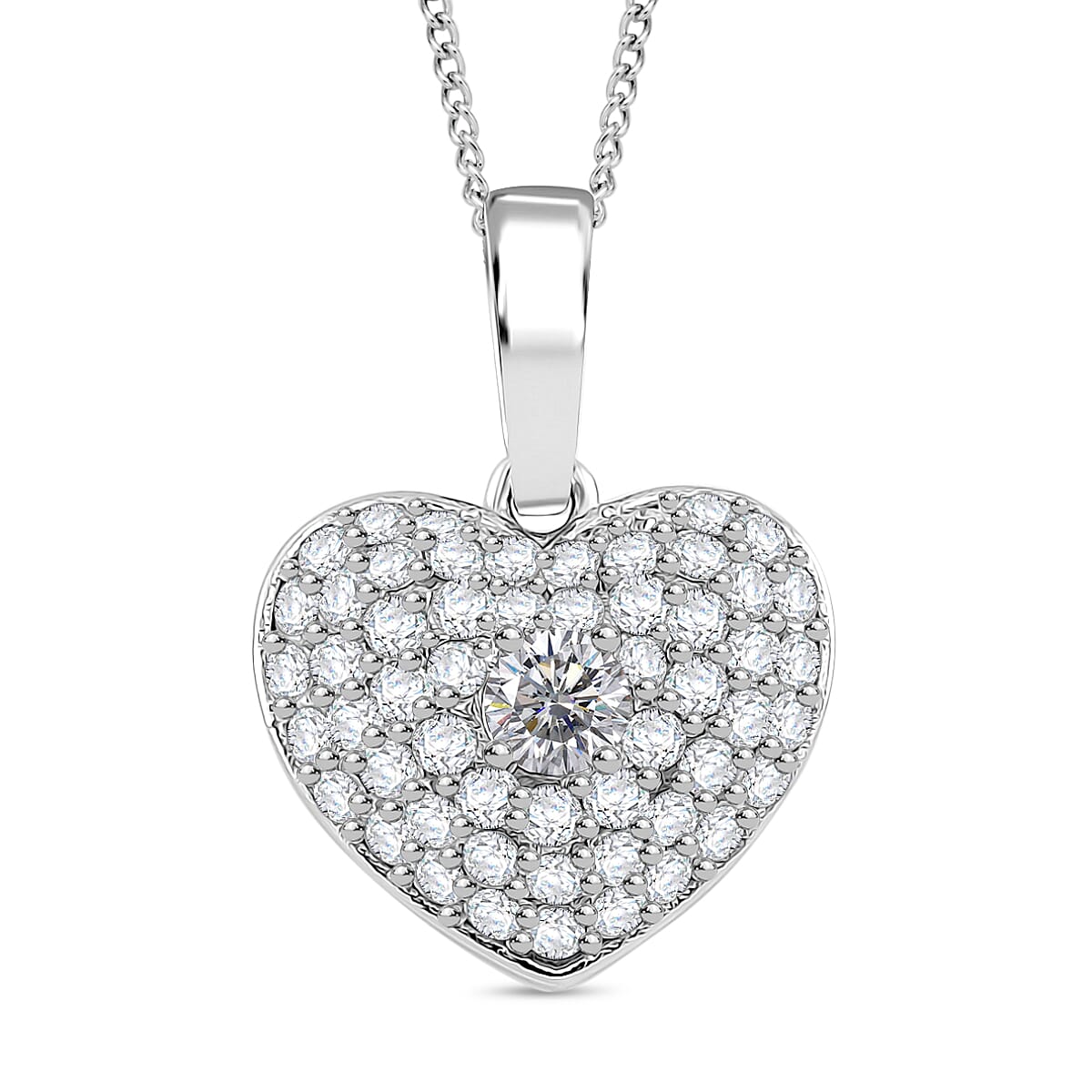 RADIANTA Premium Moissanite - GRA Certified Heart Pendant with Chain (Size 18) in Rhodium Overlay Sterling Silver 1.00 Ct.
