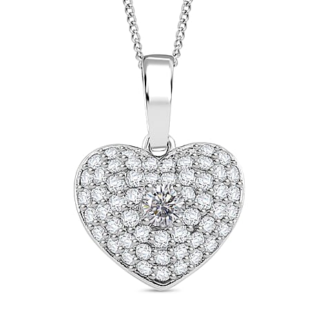 RADIANTA Premium Moissanite - GRA Certified Heart Pendant with Chain (Size 18) in Rhodium Overlay Sterling Silver 1.00 Ct.