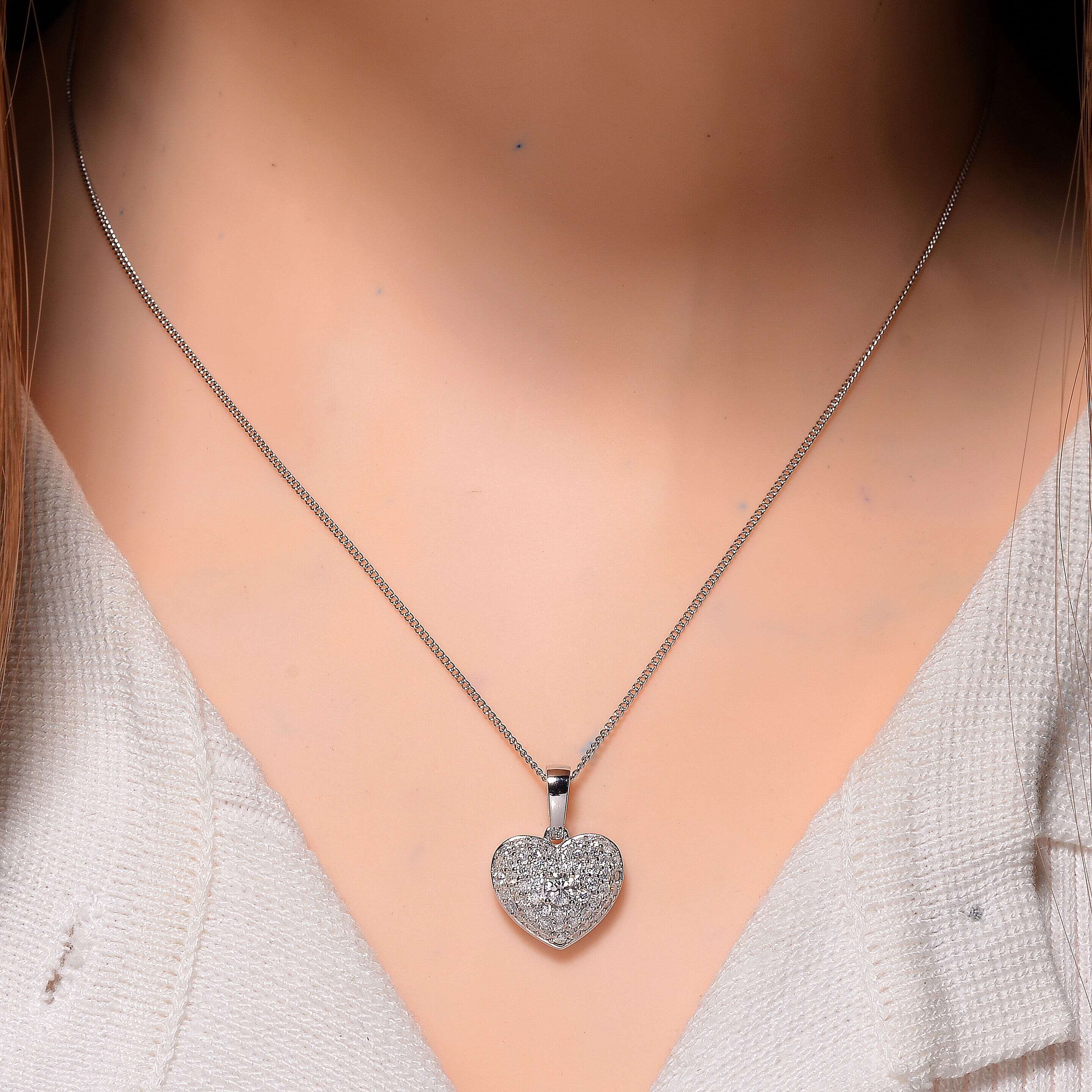 RADIANTA Premium Moissanite - GRA Certified Heart Pendant with Chain (Size 18) in Rhodium Overlay Sterling Silver 1.00 Ct.