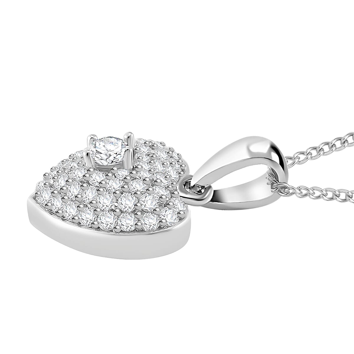 RADIANTA Premium Moissanite - GRA Certified Heart Pendant with Chain (Size 18) in Rhodium Overlay Sterling Silver 1.00 Ct.