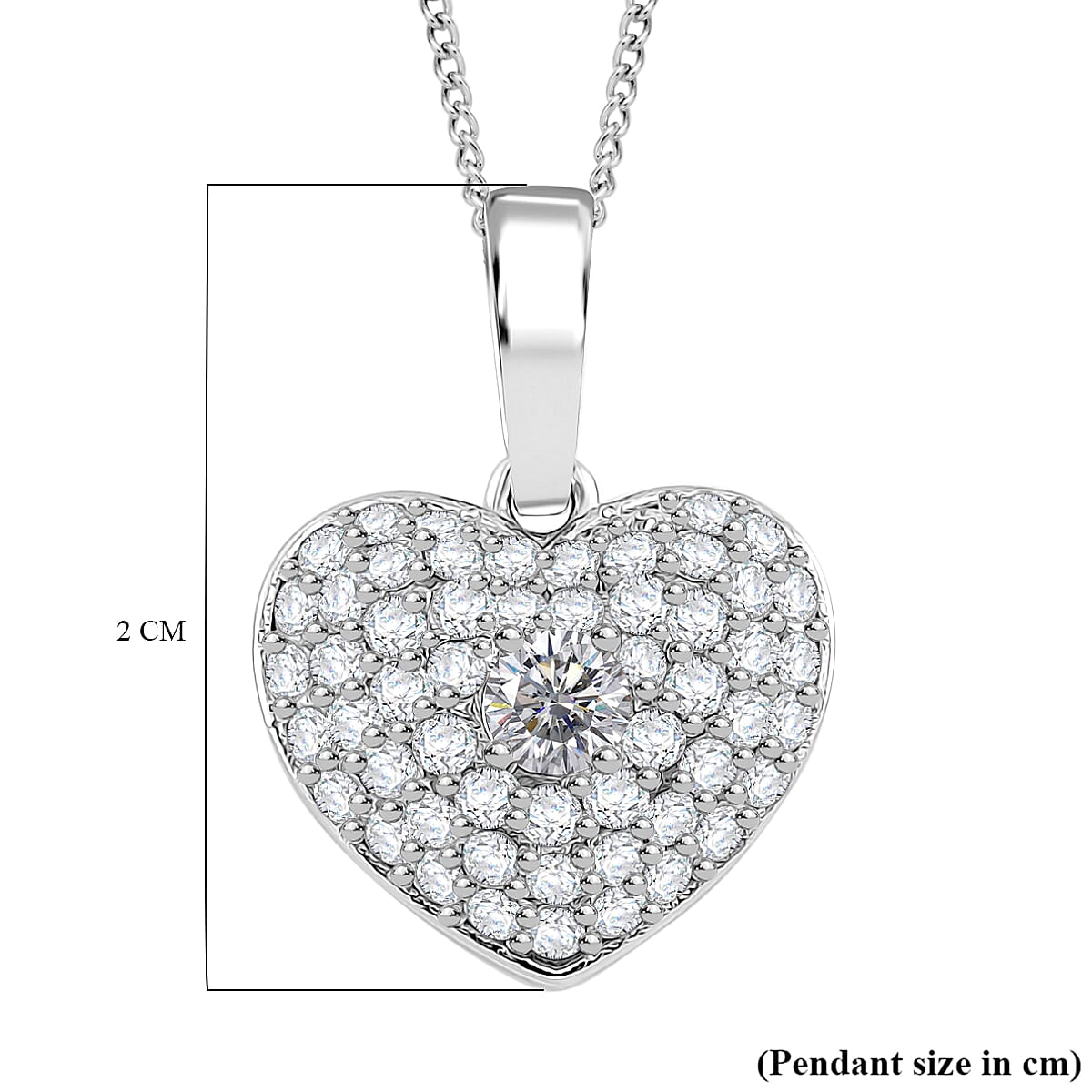 RADIANTA Premium Moissanite - GRA Certified Heart Pendant with Chain (Size 18) in Rhodium Overlay Sterling Silver 1.00 Ct.