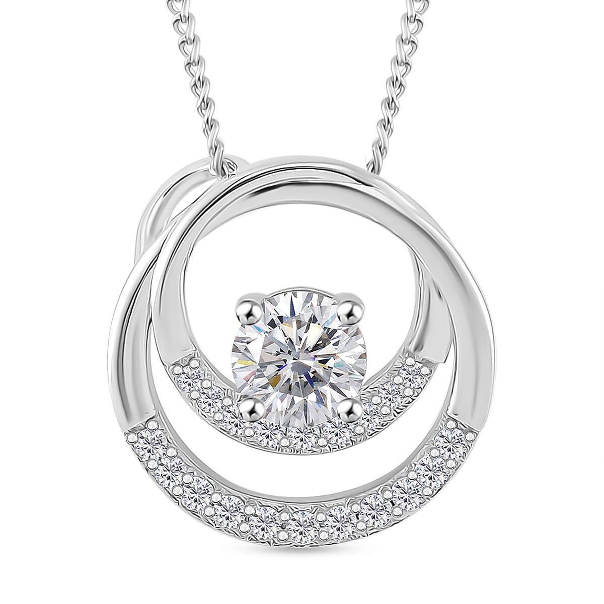 RADIANTA Premium D Colour VVS1 - GRA Certified (VVS1-D) Moissanite Pendant with Chain (Size 18) in Rhodium Overlay Sterling Silver 1.05 Ct.