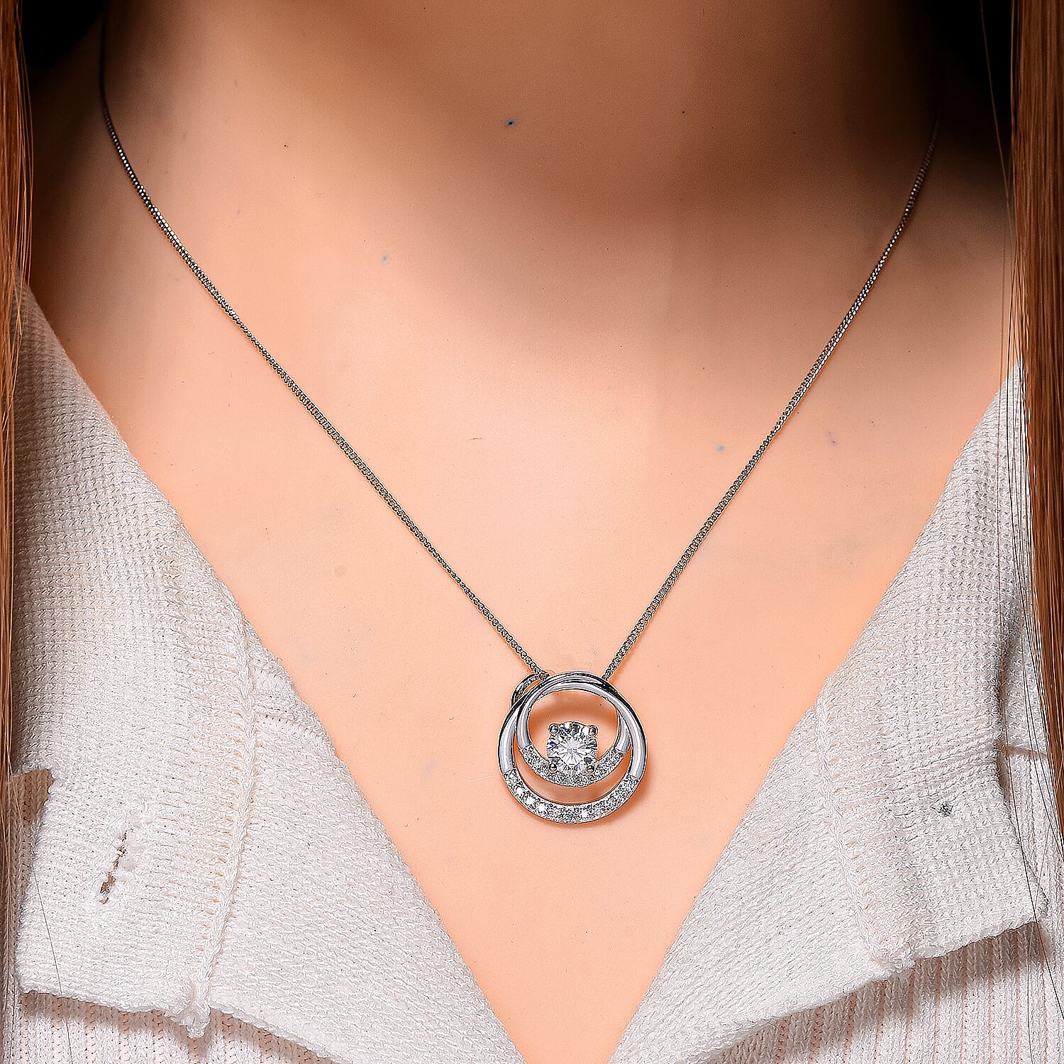 RADIANTA Premium D Colour VVS1 - GRA Certified (VVS1-D) Moissanite Pendant with Chain (Size 18) in Rhodium Overlay Sterling Silver 1.05 Ct.