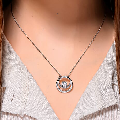 Premium D Colour VVS1 - GRA Certified (VVS1-D) Moissanite Pendant with Chain (Size 18) in Rhodium Overlay Sterling Silver 1.05 Ct.