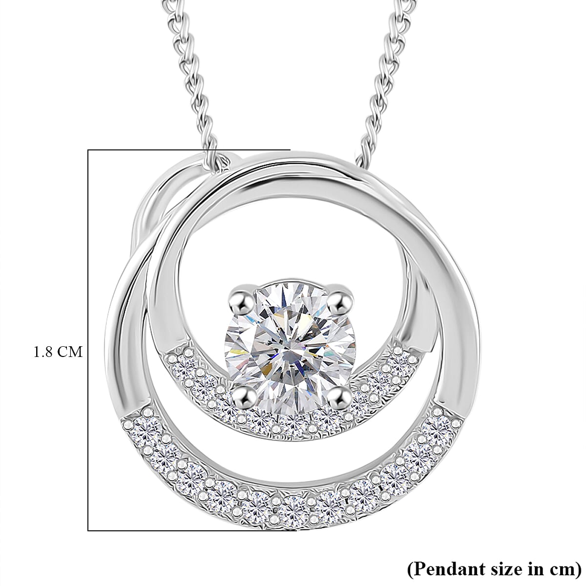 RADIANTA Premium D Colour VVS1 - GRA Certified (VVS1-D) Moissanite Pendant with Chain (Size 18) in Rhodium Overlay Sterling Silver 1.05 Ct.