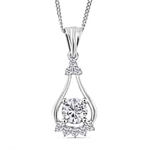 RADIANTA GRA Certified 2 Ct. Moissanite Drop Pendant with Chain (Size 18) in Rhodium Overlay Sterling Silver (D-VVS1)