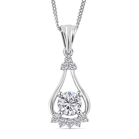 RADIANTA GRA Certified Moissanite D-VVS1 Pendant with Chain (Size 18) in Rhodium Overlay Sterling Silver 2.00 Ct.