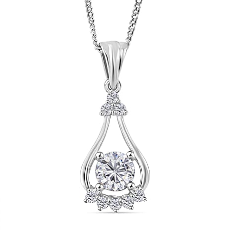 RADIANTA Premium Moissanite - GRA Certified (VVS1-D) Pendant with Chain (Size 18) in Rhodium Overlay Sterling Silver 1.00 Ct.