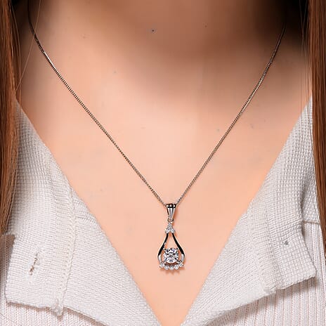 GRA Certified (VVS1-D) Pendant with Chain (Size 18) in Rhodium Overlay Sterling Silver 1.00 Ct.