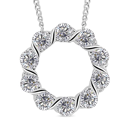 RADIANTA GRA Certified Moissanite D-VVS1 Pendant with Chain (Size 18) in Rhodium Overlay Sterling Silver 2.00 Ct.