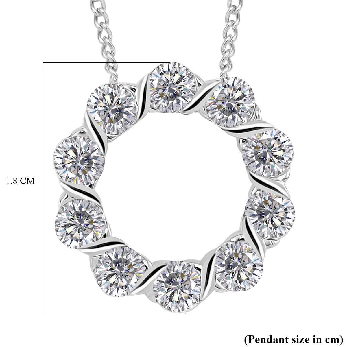 RADIANTA Moissanite - GRA Certified (VVS1-D) Moissanite Circle Pendant with Chain (Size 18) in Rhodium Overlay Sterling Silver 2.00 Ct. RADIANTA Moissanite - GRA Certified (VVS1-D) Moissanite Circle Pendant with Chain (Size 18) in Rhodium Overlay Sterling Silver 2.00 Ct.