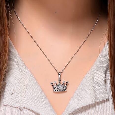 Premium GRA Certified Moissanite (VVS1-D) Pendant with Chain (Size 18) in Rhodium Overlay Sterling Silver