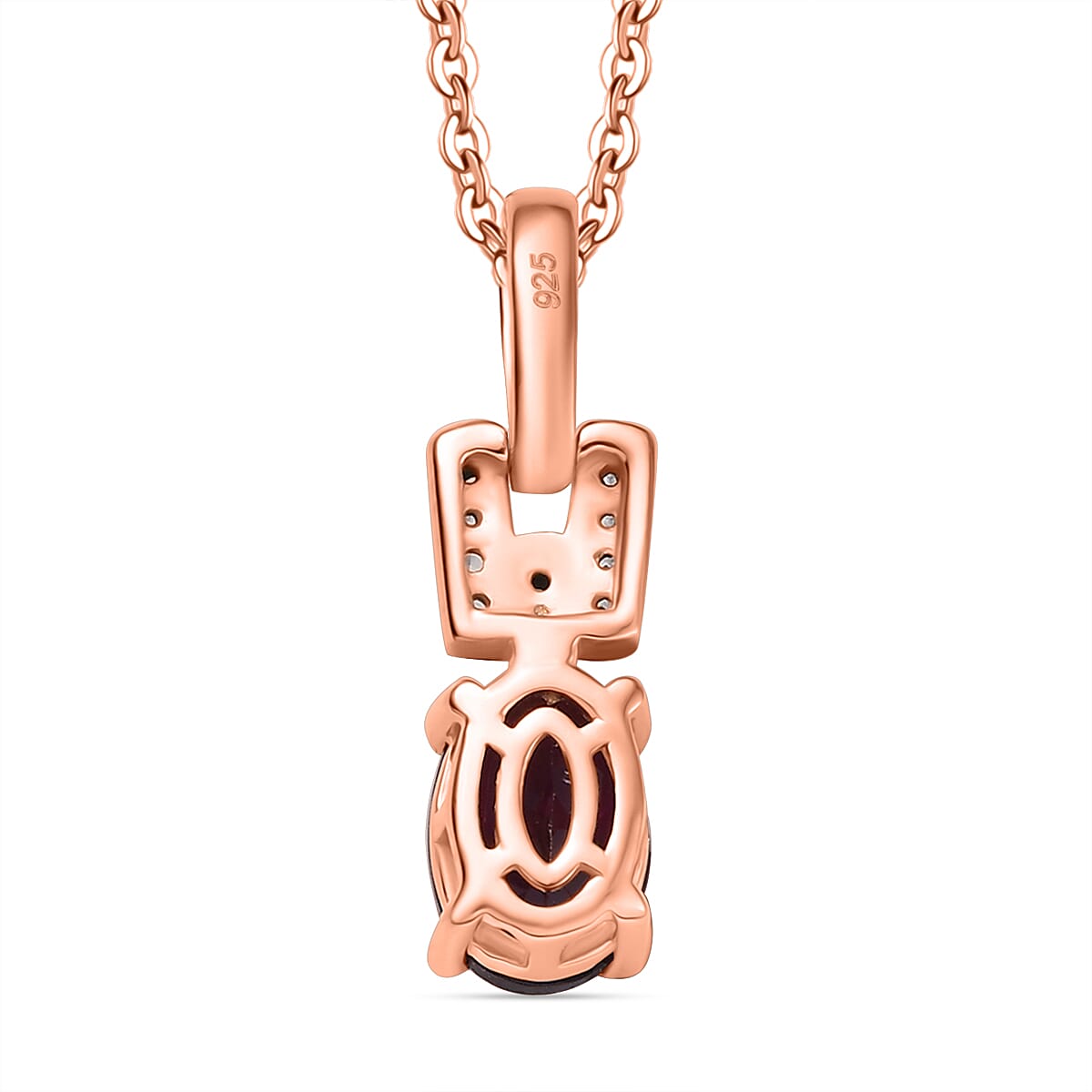 Radiant Ember Garnet & White Zircon Pendant with Chain (Size 20) in 18K Vermeil Rose Gold Plated Sterling Silver 1.12 Ct. Radiant Ember Garnet & White Zircon Pendant with Chain (Size 20) in 18K Vermeil Rose Gold Plated Sterling Silver 1.12 Ct.