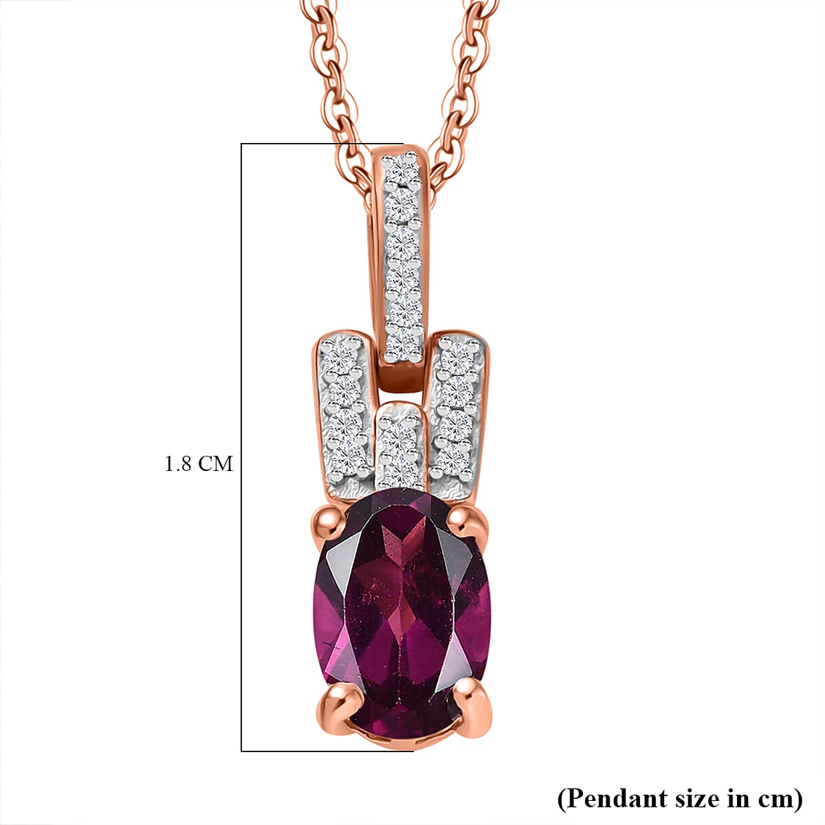 Radiant Ember Garnet & White Zircon Pendant with Chain (Size 20) in 18K Vermeil Rose Gold Plated Sterling Silver 1.12 Ct. Radiant Ember Garnet & White Zircon Pendant with Chain (Size 20) in 18K Vermeil Rose Gold Plated Sterling Silver 1.12 Ct.