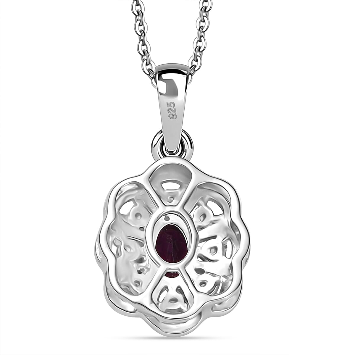 Radiant Ember Garnet & White Zircon Pendant with Chain (Size 20) in Rhodium Overlay Sterling Silver Radiant Ember Garnet & White Zircon Pendant with Chain (Size 20) in Rhodium Overlay Sterling Silver