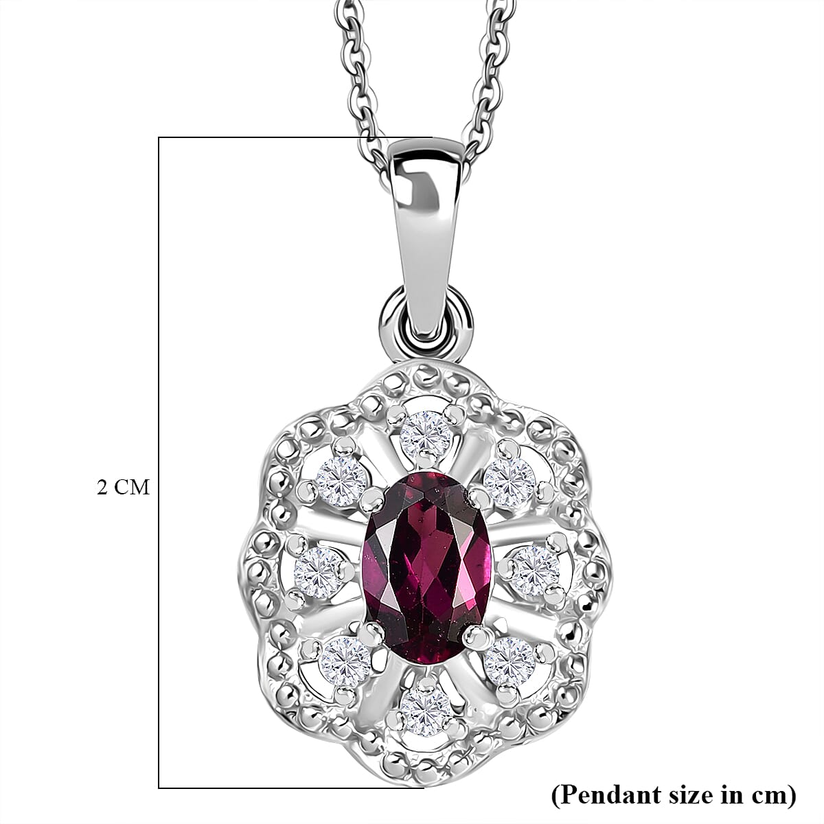Radiant Ember Garnet & White Zircon Pendant with Chain (Size 20) in Rhodium Overlay Sterling Silver Radiant Ember Garnet & White Zircon Pendant with Chain (Size 20) in Rhodium Overlay Sterling Silver
