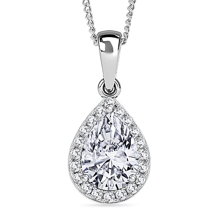 RADIANTA GRA Certified Moissanite D-VVS1 Pendant with Chain (Size 18) in Rhodium Overlay Sterling Silver 2.23 Ct.