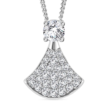 RADIANTA GRA Certified Moissanite D-VVS1 Pendant with Chain (Size 18) in Rhodium Overlay Sterling Silver 1.96 Ct.