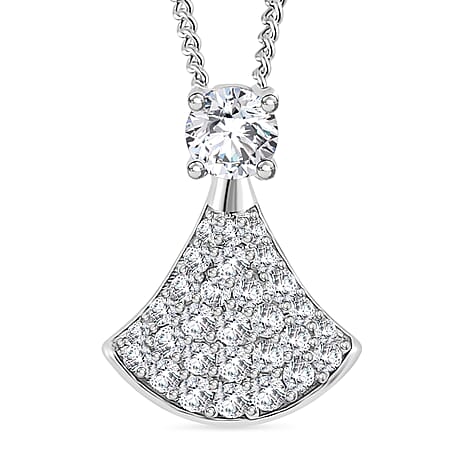 RADIANTA Premium Moissanite - GRA Certified (VVS1-D) Moissanite Pendant with Chain (Size 18) in Rhodium Overlay Sterling Silver 2.0 Ct.