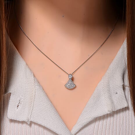 GRA Certified (VVS1-D) Moissanite Pendant with Chain (Size 18) in Rhodium Overlay Sterling Silver 2.0 Ct.