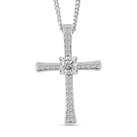 RADIANTA GRA Certified Moissanite D-VVS1 Cross Pendant with Chain (Size 18) in Rhodium Overlay Sterling Silver RADIANTA GRA Certified Moissanite D-VVS1 Cross Pendant with Chain (Size 18) in Rhodium Overlay Sterling Silver