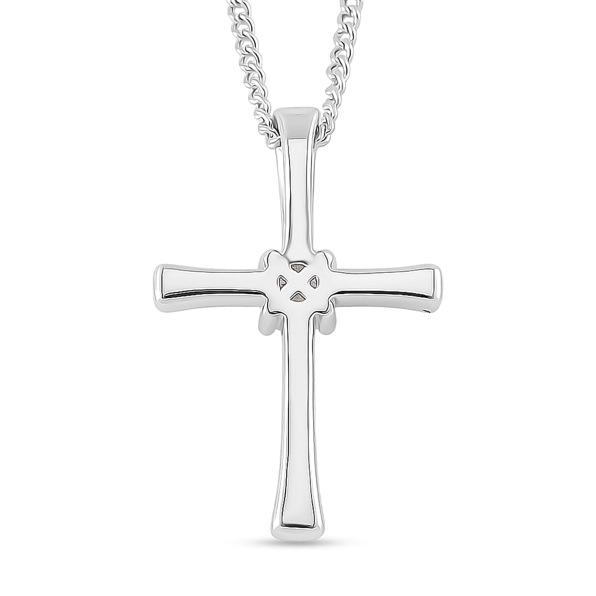 RADIANTA Premium D Colour VVS1 - GRA Certified (VVS1-D) Moissanite Cross Pendant with Chain (Size 18) in Rhodium Overlay Sterling Silver