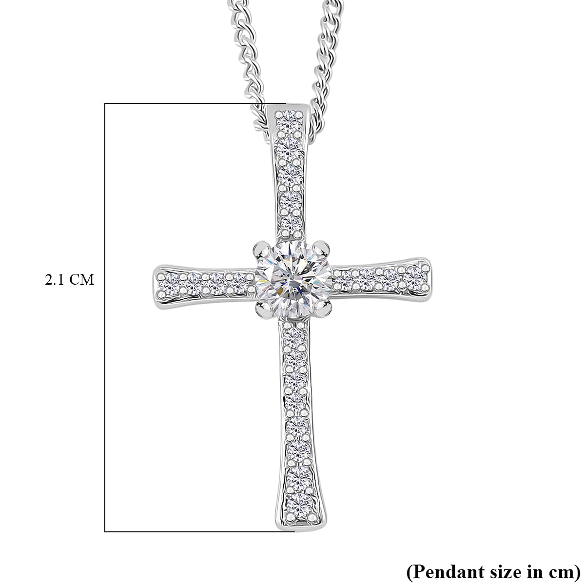 RADIANTA Premium D Colour VVS1 - GRA Certified (VVS1-D) Moissanite Cross Pendant with Chain (Size 18) in Rhodium Overlay Sterling Silver