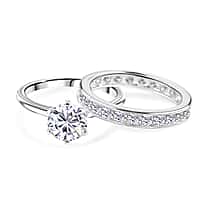 Set of 2 - RADIANTA GRA Certified Moissanite D-VVS1 Ring in Rhodium Overlay Sterling Silver 3.50 Ct.