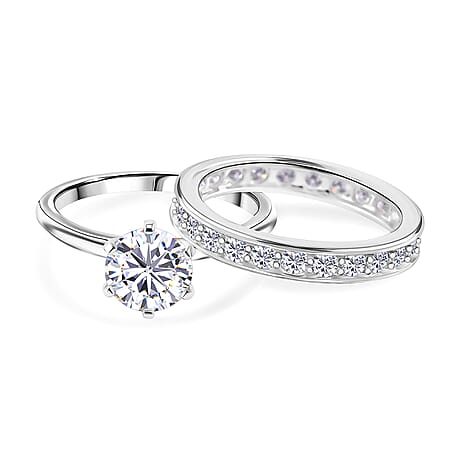 RADIANTA Moissanite - Set of 2 - GRA Certified (VVS1-D) Moissanite Ring in Rhodium Overlay Sterling Silver 3.50 Ct.